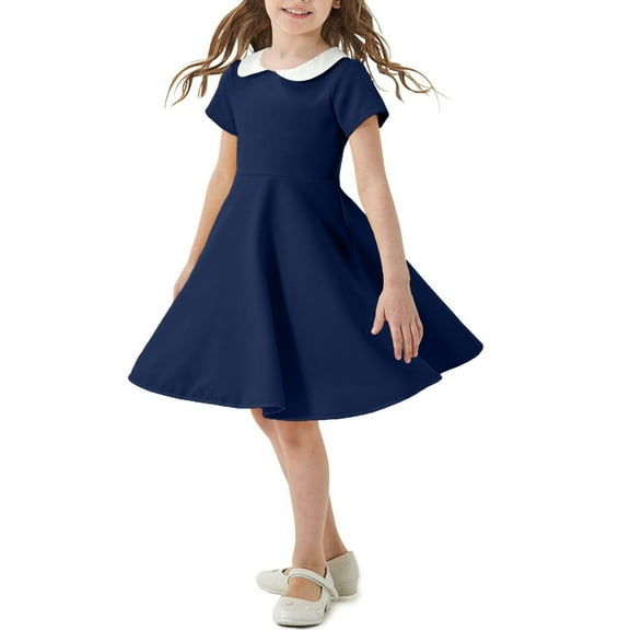 Fjofpr Girls Clothes under $10 Girls' Solid Color Summer Short Sleeved Casual Dress Medium To Large Children's Short Sleeved Dress（2-12Y）