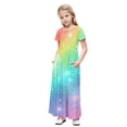 thumbnail image 1 of Fjofpr Girls Clothes under $10 Toddler Kids Girls Cute Gradient Print Short Sleeve Stretchy Pocket Dress A Line Long Dress（4-14Years）, 1 of 9