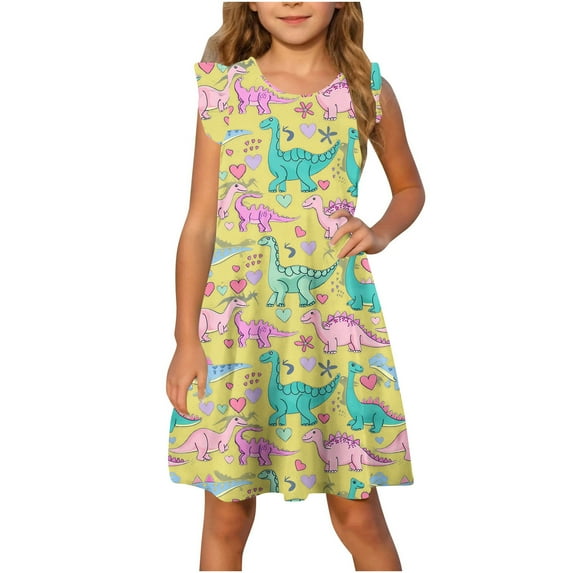 Fjofpr Girls Clothes under $5.00 Toddler Girls Dress Summer Ruffle Sleeve Sundress Outfit For Kids 4-14T