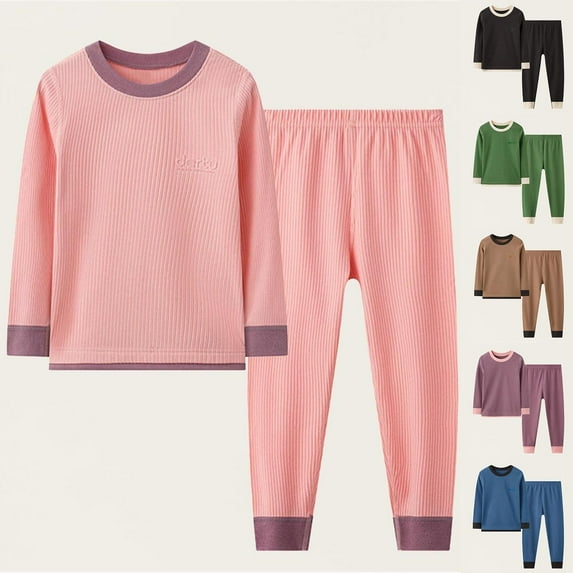 Fjofpr Girls Clothes Sets Boys Clothes Sets Children's Round Neck Long Sleeved Shirt With Elastic Waistband Leg Tied Pants Mid Size Children's Casual Home Suit Set Green 7 Years