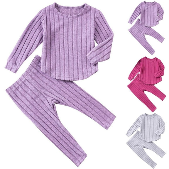 Fjofpr Girls Clothes Sets Boys Clothes Sets Children's Solid Color Round Neck Long Sleeved Top With Elastic Waist Long Pants Casual And Comfortable Suit Gray 0 Years