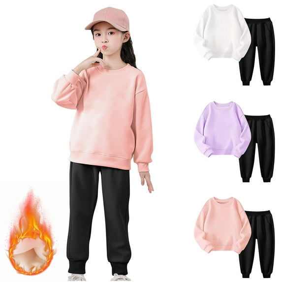 Fjofpr Girls Clothes Sets Size 6 Winter Clothes Toddler Kids Boys Girls Candy Color Solid Color Thickening Warm Leggings Casual Kids Sports Pants Hoodies Set Pink 6 Years