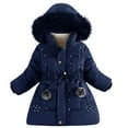 thumbnail image 1 of Fjofpr Girls Coats 7-16 Heavy Winter Coat Size 6 Girls Winter Clothes Velvet Thickened Fashionable Middle And Large Children's Medium And Long Girl Fashionable Coat Cotton Jacket Dark Blue 6 Years, 1 of 4