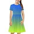 thumbnail image 1 of Fjofpr Girls Dresses $ 10.00 Toddler Kids Girls Cute Gradient Color Print Short Sleeve Stretchy Dress A Line Dress（4-14Years）, 1 of 7