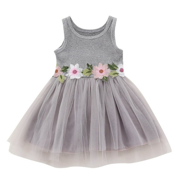 Fjofpr Girls Dresses $ 5.00 Toddler Baby Girls Sleeveless Floral Dress Flower Princess Dresses（3M-24M）