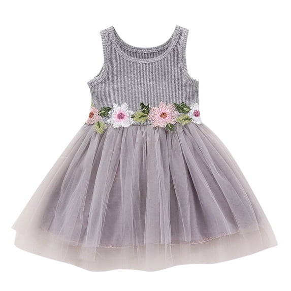 Fjofpr Girls Dresses $ 5.00 Toddler Baby Girls Sleeveless Floral Dress Flower Princess Dresses(3M-24M)