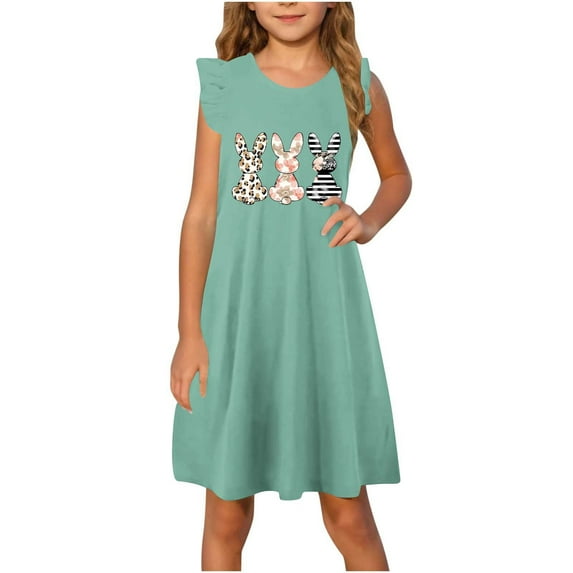 Fjofpr Girls Dresses $ 5.00 Toddler Girls Dress Summer Ruffle Sleeve Sundress Outfit For Kids 4-14T