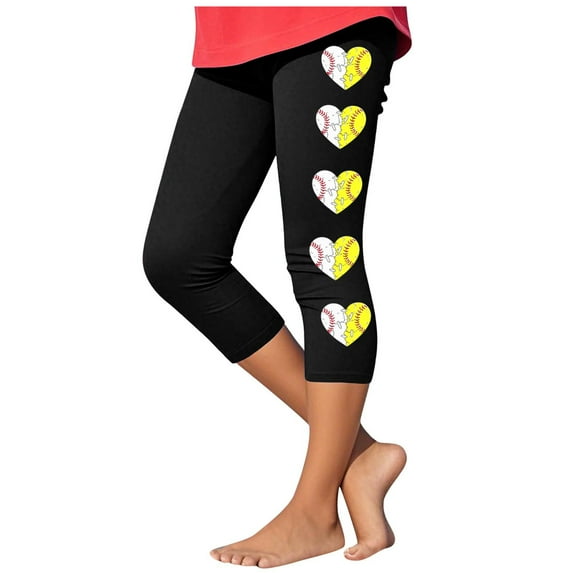 Fjofpr Girls Leggings 10-12 Toddler Kids Fashion Baesball Print Summer Leisure Yoga Sports Frenum Cropped Pants Black 10 Years