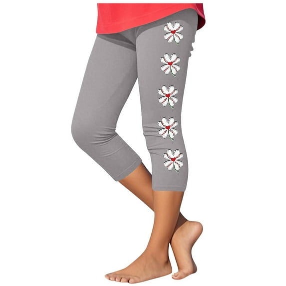 Fjofpr Girls Leggings 10-12 Toddler Kids Fashion Baesball Print Summer Leisure Yoga Sports Frenum Cropped Pants Gray 10 Years