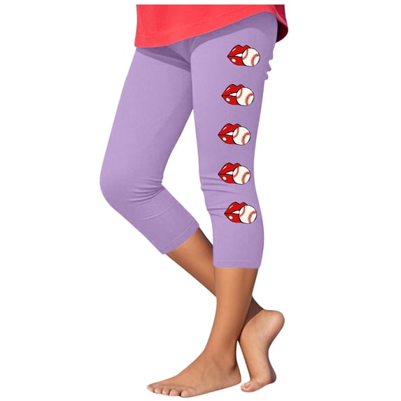 Fjofpr Girls Leggings Size 10 Toddler Kids Fashion Baesball Print Summer Leisure Yoga Sports Frenum Cropped Pants Purple 10 Years