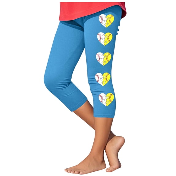 Fjofpr Girls Leggings Size 12 Toddler Kids Fashion Baesball Print Summer Leisure Yoga Sports Frenum Cropped Pants Sky Blue 12 Years