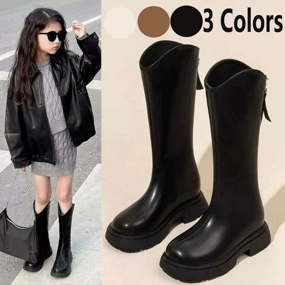 Fjofpr Girls Shoes Little Girls Boots Size 10-12 Fall And Winter Fashion Bow Knot Long Barrel Leather Little Girl Fashionable Princess Boots 6.5 Years