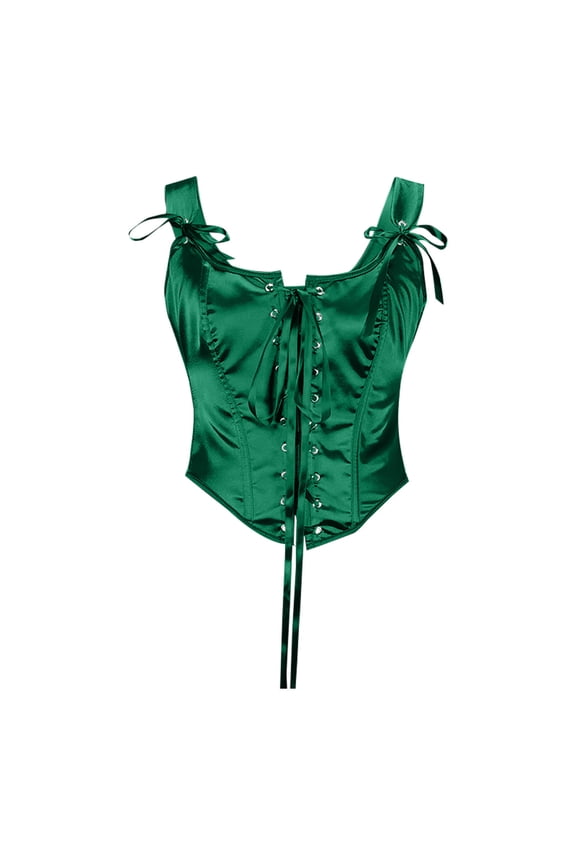 Green Corset Tops for Women Fashion Women Style Solid Color Backless Ribbon Waist Camisole Shapewear Tops