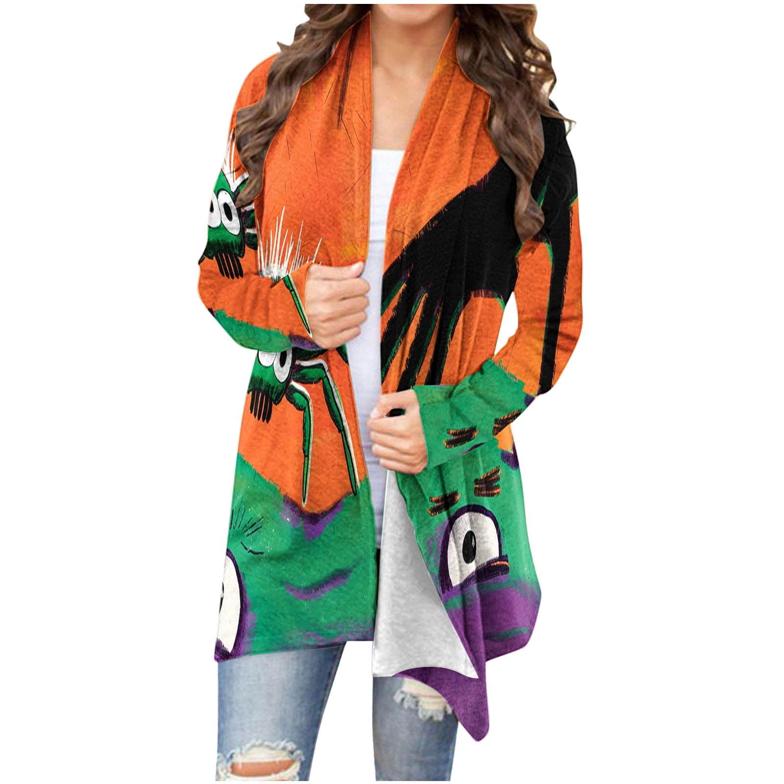 Fjofpr Halloween Day Long Cardigans for Women Trendy Casual Long