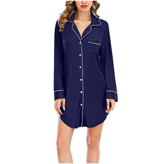 Fjofpr Homewear Women's Dress Women's Button Pocket Lapel Loose Shirt Home Wear Nightgown Sleepshirts