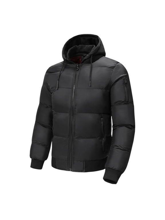 Jackets for Men Clearance Man Solid Color Draw Rope Pocket Zipper Hooded Long Sleeves Cotton Loose Coat