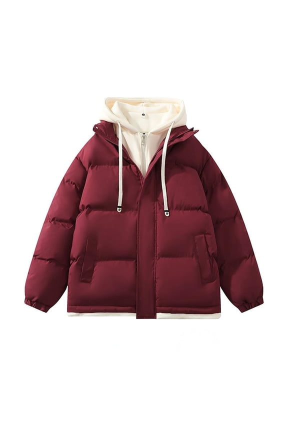 Jackets for Men Clearance Man Solid Color Fake Two Hooded Drawstring Pockets Large Size Coat Cotton-padded Clothes