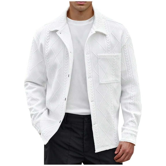 Fjofpr Jackets for Men Clearance Men Casual Long Sleeve Button Solid Pocket Turn Down Collar Outwear Coat
