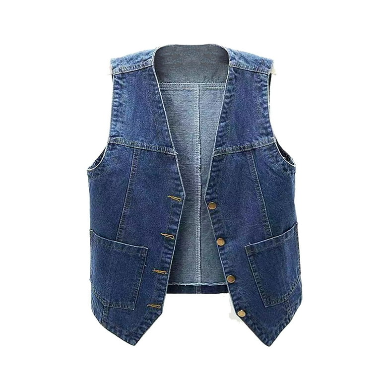 Fjofpr Jean Jacket for Women Plus Size Women Solid Color Versatile Versatile Casual V neck Denim Tank Top And Camisole Jacket Walmart