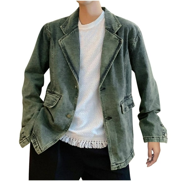 Fjofpr Jean Jackets for Men Big Size Fashion Men's Solid Color Long Sleeve Hoodless Denim Outwear Jackets