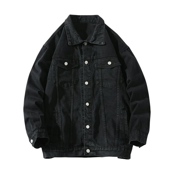 Fjofpr Jean Jackets for Men Clearance Vintage Men's Motorcycle Solid Color Button Pocket Long Sleeved Denim Jacket