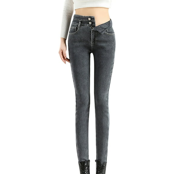 Fjofpr Jeans for Women Stretchy Jeans for Women Trendy Slimming High Waisted Jeans for Women Skinny Womens Soild Winter High Waisted Thick Flannel Pants Stretch Keep Warm Jeggings