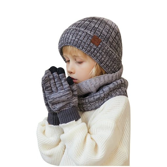 Fjofpr Knitted Hats Gloves and Shawls Sets Kids Winter Beanie Hat Warm Knit Thick Ski Cap And Scarf Gloves Set For Girls Boys