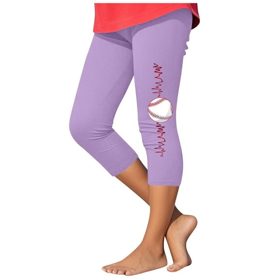 Fjofpr Leggings for Toddler Girls Packs Toddler Kids Fashion Baesball Print Summer Leisure Yoga Sports Frenum Cropped Pants Purple 2 Years