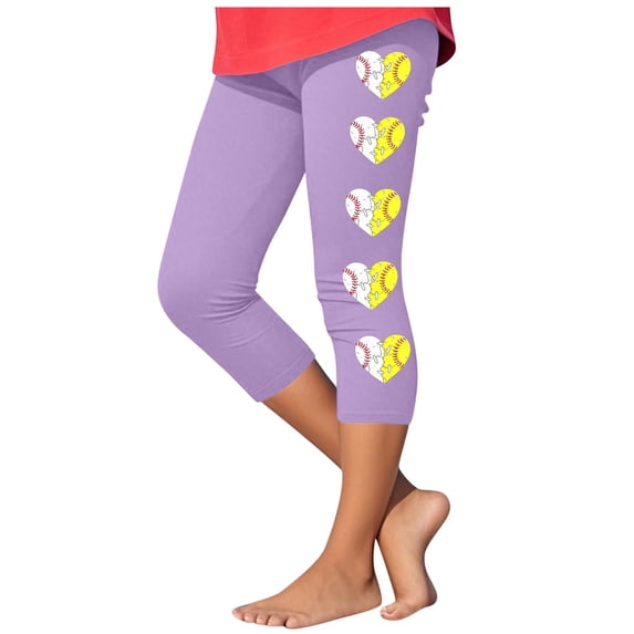 Fjofpr Leggings for Toddlers Size 5T Toddler Kids Fashion Baesball Print Summer Leisure Yoga Sports Frenum Cropped Pants Purple 5 Years