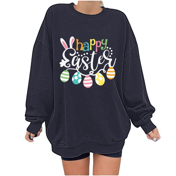 Fjofpr Long Sleeve Shirts for Women Prints Women's Spring And Summer Round Neck Easter Printed Loose Sweatshirt Long Sleeve Top Sweatshirt Hoodless Sweatshirt