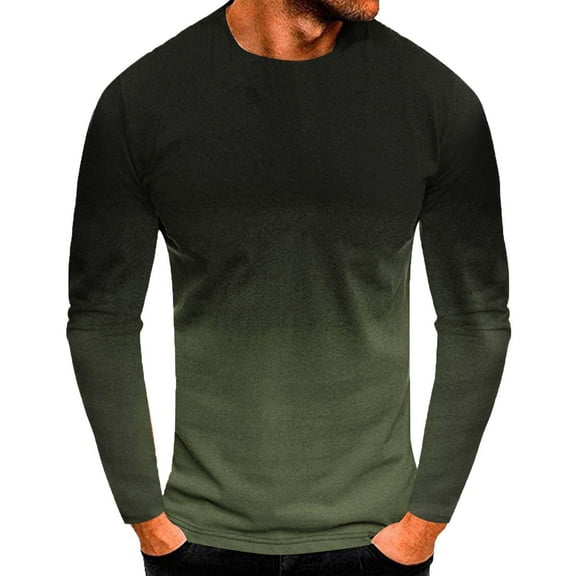 Fjofpr Long Sleeve Shirts for Men Big and Tall Shirts for Men Men Casual Fashion Printing Gradient Round Neck Pullover T-Shirt Short Sleeve Tops