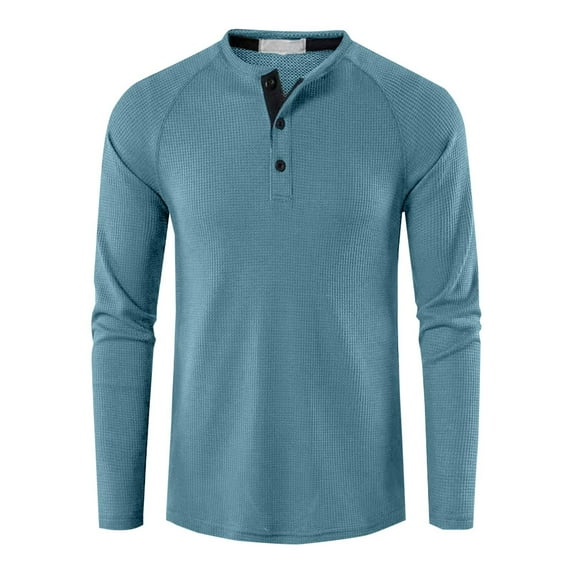 Fjofpr Long Sleeve Shirts for Men Big and Tall Shirts for Men Men's Fashion Casual Pullover Solid Color Buttons Long Sleeve Round-Neck Blouses