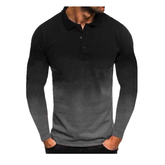 Fjofpr Long Sleeve Shirts for Men Black Fall Shirts for Men Men's Printing Turn-Down Collar Pullover Tops Casual Basic Long Sleeve T-Shirt