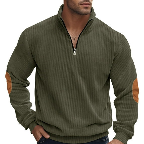 Fjofpr Long Sleeve Shirts for Men Cotton Men's Casual Retro Corduroy Color Blocked Stand Up Collar Zipper Long Sleeved Sweatshirt