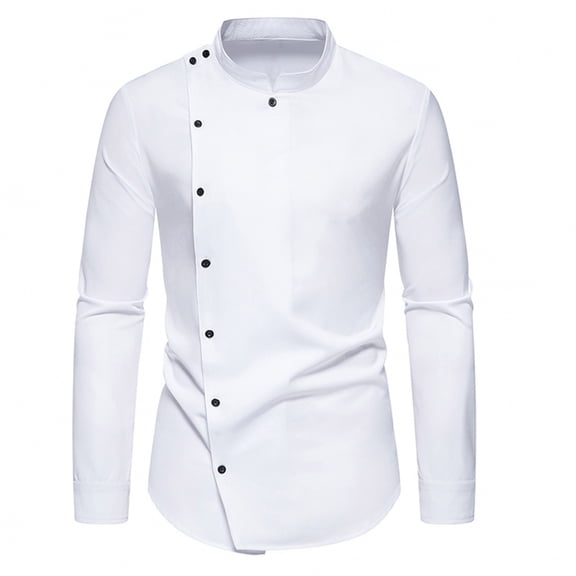 Fjofpr Men'S T-Shirts Long Sleeve Mens Shirts Casual Stylish Men Casual Solid Button Long Sleeve Stand Collar Tops Blouse Shirt