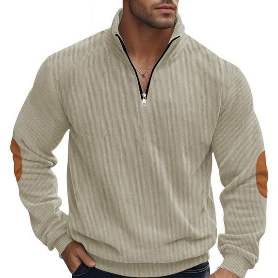 Fjofpr Men'S T-Shirts Long Sleeve Mens Shirts Men's Casual Retro Corduroy Color Blocked Stand Up Collar Zipper Long Sleeved Sweatshirt