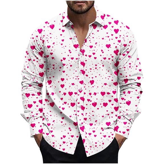 Fjofpr Mens Shirts Long Sleeve Button Down Fashionable Men's Casual And Comfortable Long Sleeved Collar Printed Top Shirt