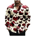 thumbnail image 1 of Fjofpr Mens Shirts Long Sleeve Button Down Men's Fashionable Valentine's Day Heart-shaped Print Casual Long Sleeve Turndown Collar Blouse Shirt, 1 of 5