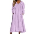 thumbnail image 1 of Fjofpr Nightgowns for Women Long Sleeve Women Fashion Solid Color Pocket Hooded Long Sleeve Plush Dress, 1 of 6