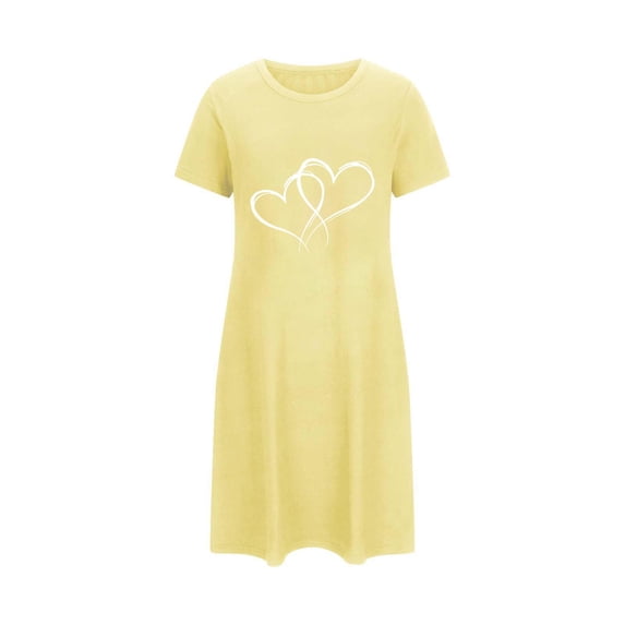 Fjofpr Nightgowns for Women Plus Size Women's Oversized Short Nightgown Fashion Love Heart Print Short Sleeve Nightdress