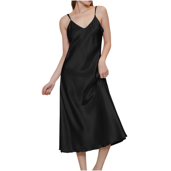 Fjofpr Nightgowns for Women Sleeveless Women's Medium To Long V-neck Suspender with Soft and Thin Twisted Satin Nightgown