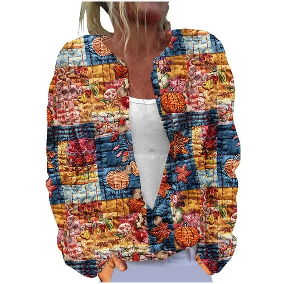 Fjofpr Oversized Cardigan Sweaters for Women Plus Size Ladies Long-sleeved Printed Button-knit Top Casual Jacket Orange XXXXXL