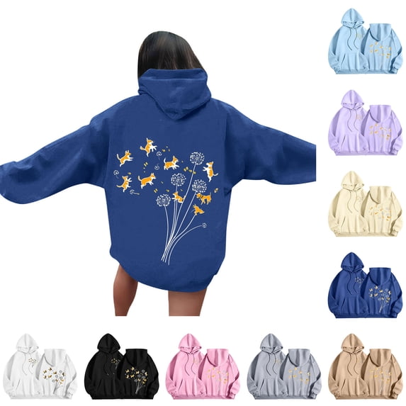 Fjofpr Oversized Pullover Hoodies for Women Women's Casual Printed Round Neck Long Sleeved Loose Hooded Sweatshirts Black Xl