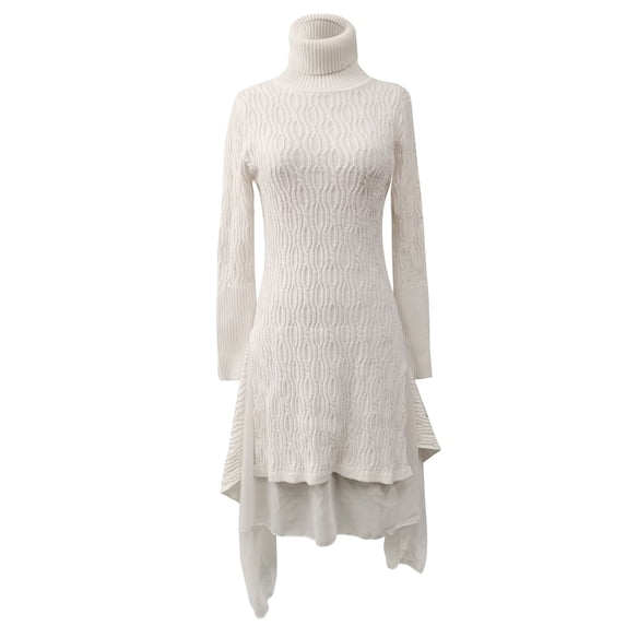Fjofpr Plus Size Dresses Knit Dresses for Women Plus Size Turtleneck Casual Long Sleeve Solid Color Loose Hip Wrap Sweater Dress