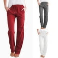 thumbnail image 1 of Fjofpr Plus Size Lounge Pants for Women Casual Cotton And Linen Solid Drawstring Elastic Waist Long Straight Pants Red L, 1 of 10