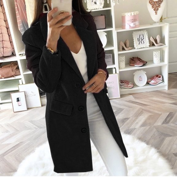 Fjofpr Plus Size Womens Clothes Womens Coats and Jackets Clearance Womens Warm Faux Coat Cardigan Winter Solid Long Sleeve Outerwear