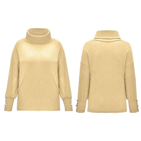 Fjofpr Pullover Sweaters for Women Lightweight Knit Sweater Tops Solid Color Button Long Sleeve Elegant Casual Turtleneck Sweater