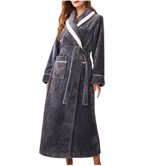 Fjofpr Robes for Women Bathrobe Winter Robes for Women Full Length Women's Thick Flannel Beibei Velvet Splicing Extended Poluoge Nightgown Long Pajama Bathrobe