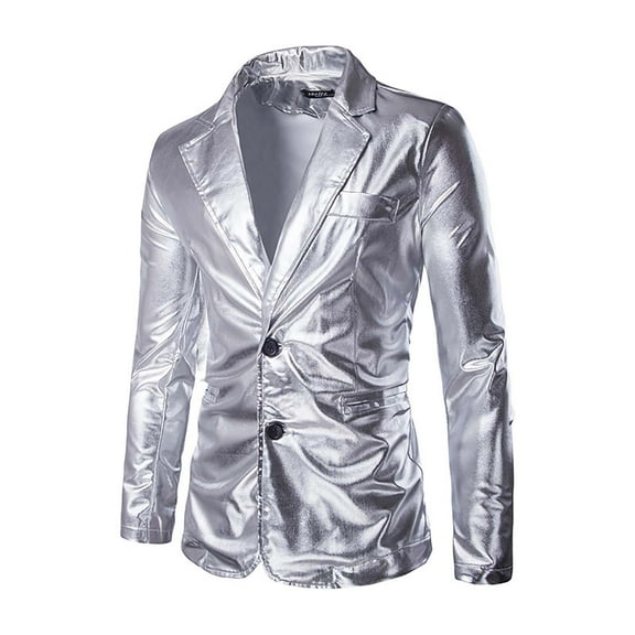 Fjofpr Sequin Silver Blazer Men's Autumn And Winter Fashion Personality Solid Color Casual Suit Jacket