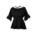 thumbnail image 1 of Fjofpr Short Sleeve Shirts for Women Trendy Women's Renaissance Shirt off the Shoulder Puff Sleeve Short Sleeve Loose Smocked Blouse Solid Color Blouse, 1 of 6